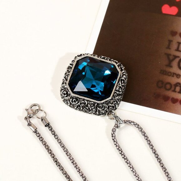 3/$35 Rhombus Blue Gemstone Long Pendant Chain Necklace Crystal Stone Women - Picture 7 of 8